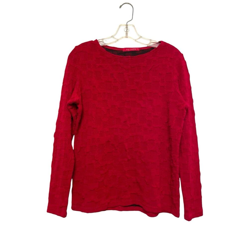 Cut‎ Loose Long Sleeve Textured Knit Top Shirt Women Size Small Red Funky Unique
